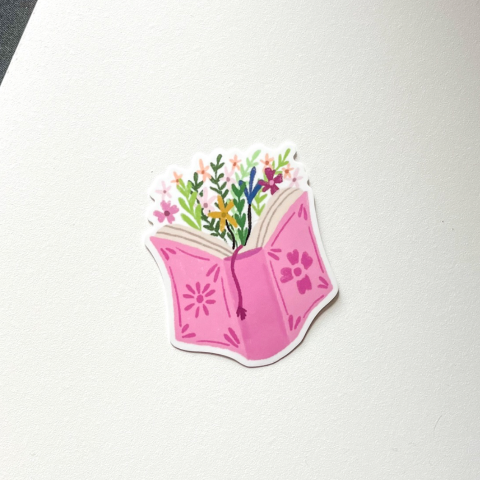 Pink Book Sticker with Flowers