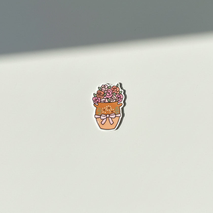 Cantaro Coquette Sticker Pink Roses Clay Jug Vinyl Sticker Cute Mexican Art Glossy Sticker Coquette Aesthetic Pink Roses