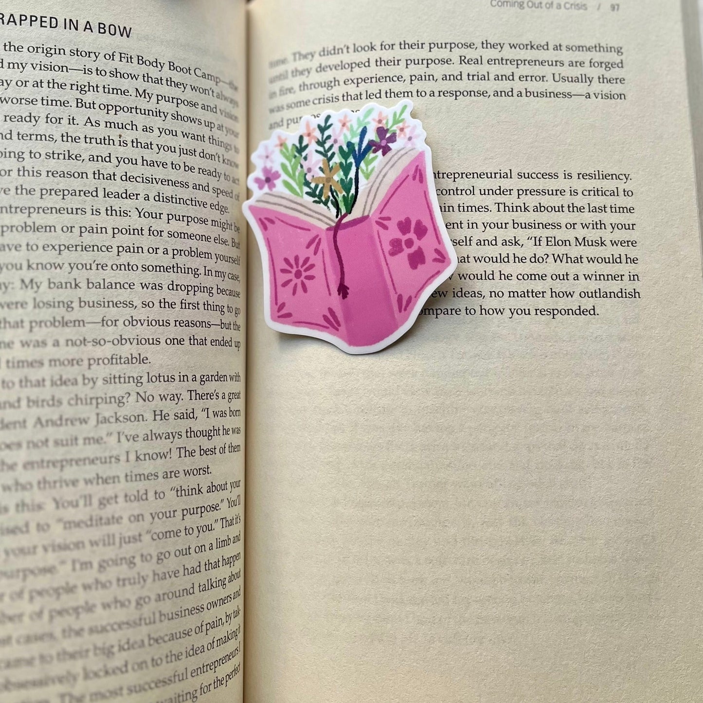Pink Book Sticker with Flowers