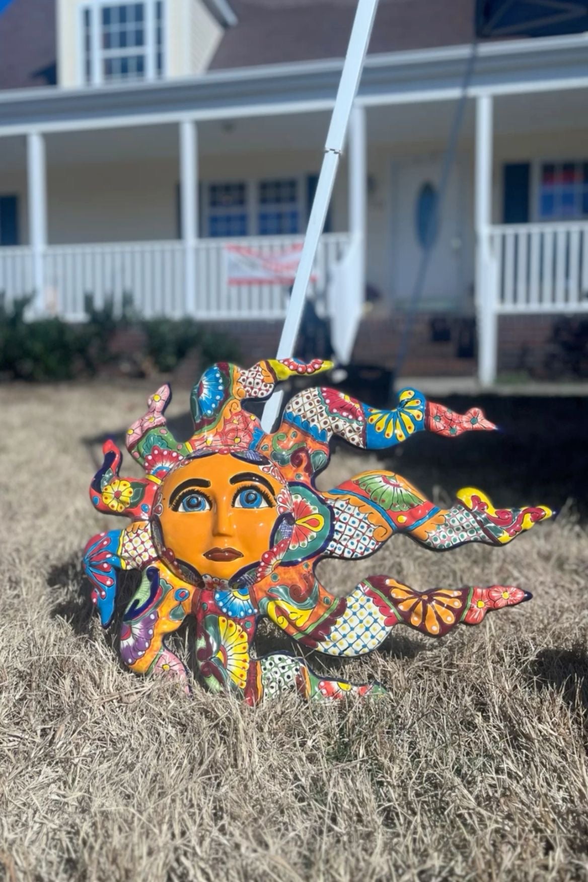 🌞 Talavera Sun Face with Wind-Blown Flames 🌞