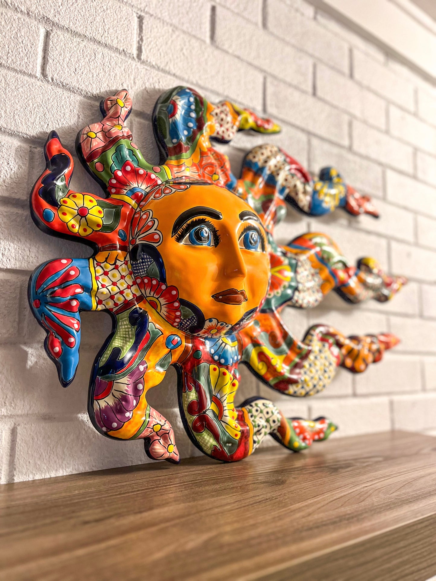 Talavera Sun Face with Wind Blown Flames