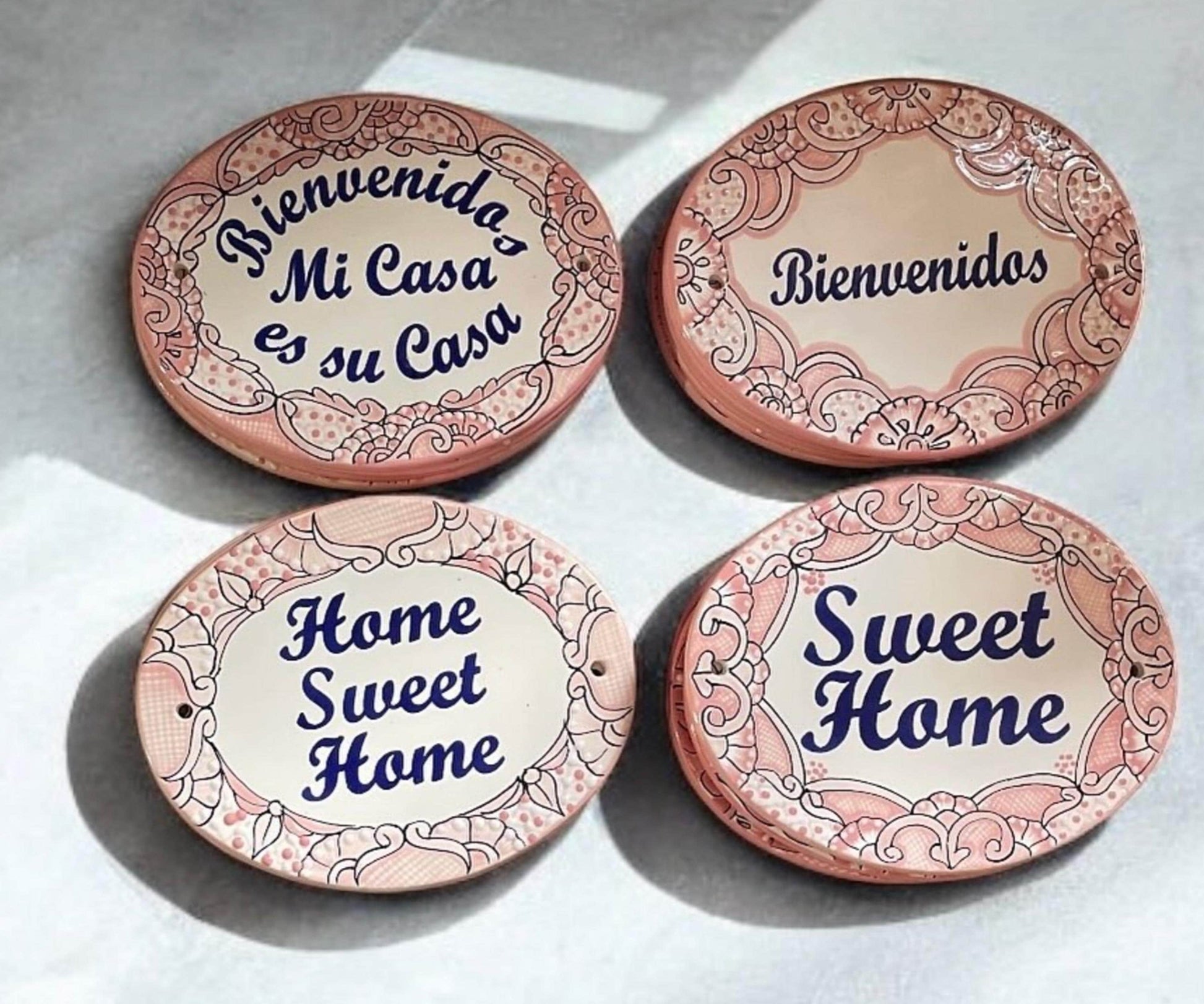 Handmade Pink Mexican Wall Sign// Talavera Pottery Welcome Sign, Indoor/Outdoor Home Decor, Unique Mexican Gift, Pink Ceramic Plaque