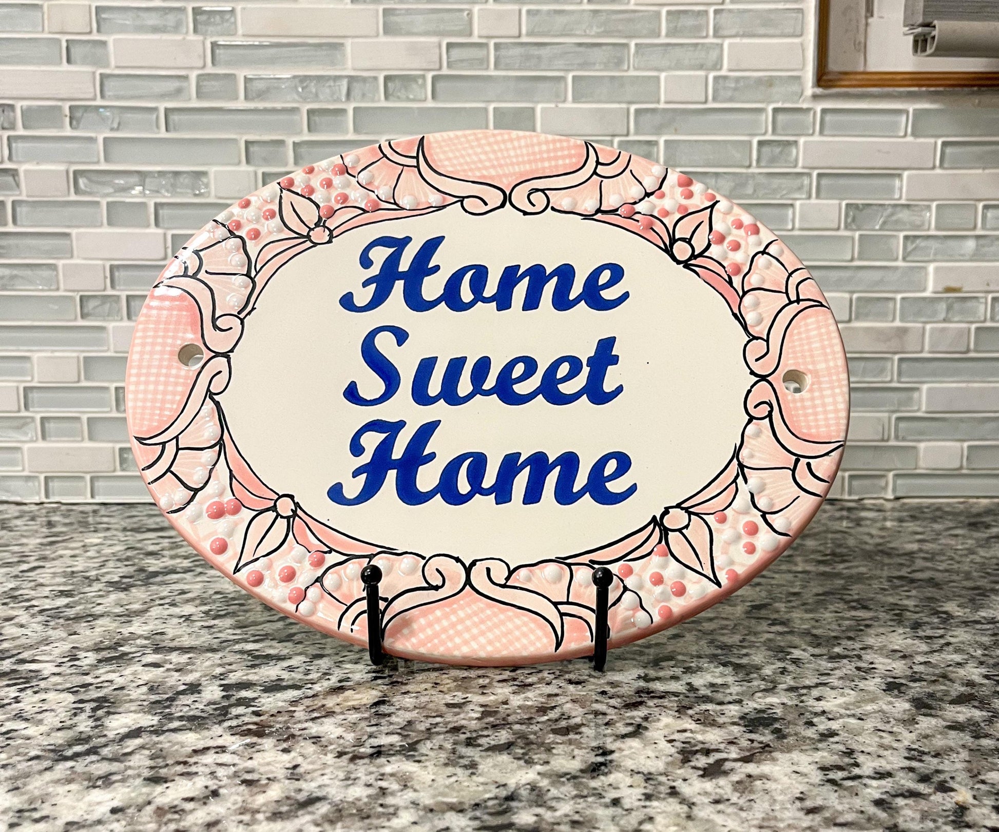 Handmade Pink Mexican Wall Sign// Talavera Pottery Welcome Sign, Indoor/Outdoor Home Decor, Unique Mexican Gift, Pink Ceramic Plaque