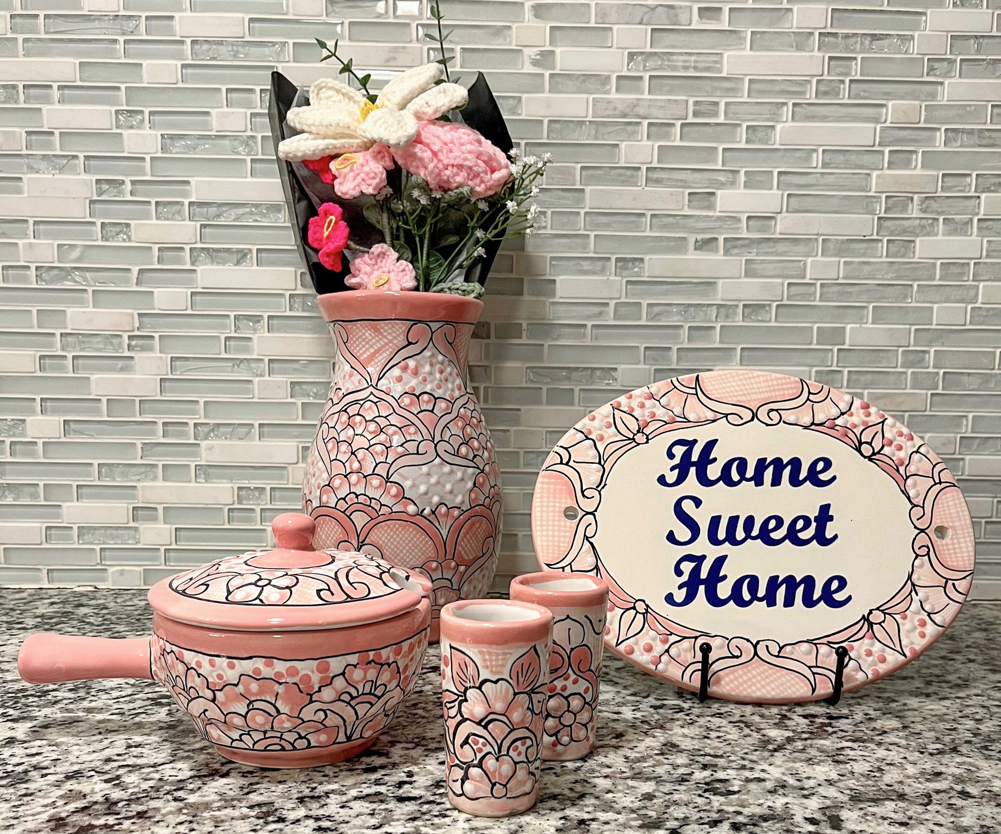 Handmade Pink Mexican Wall Sign// Talavera Pottery Welcome Sign, Indoor/Outdoor Home Decor, Unique Mexican Gift, Pink Ceramic Plaque