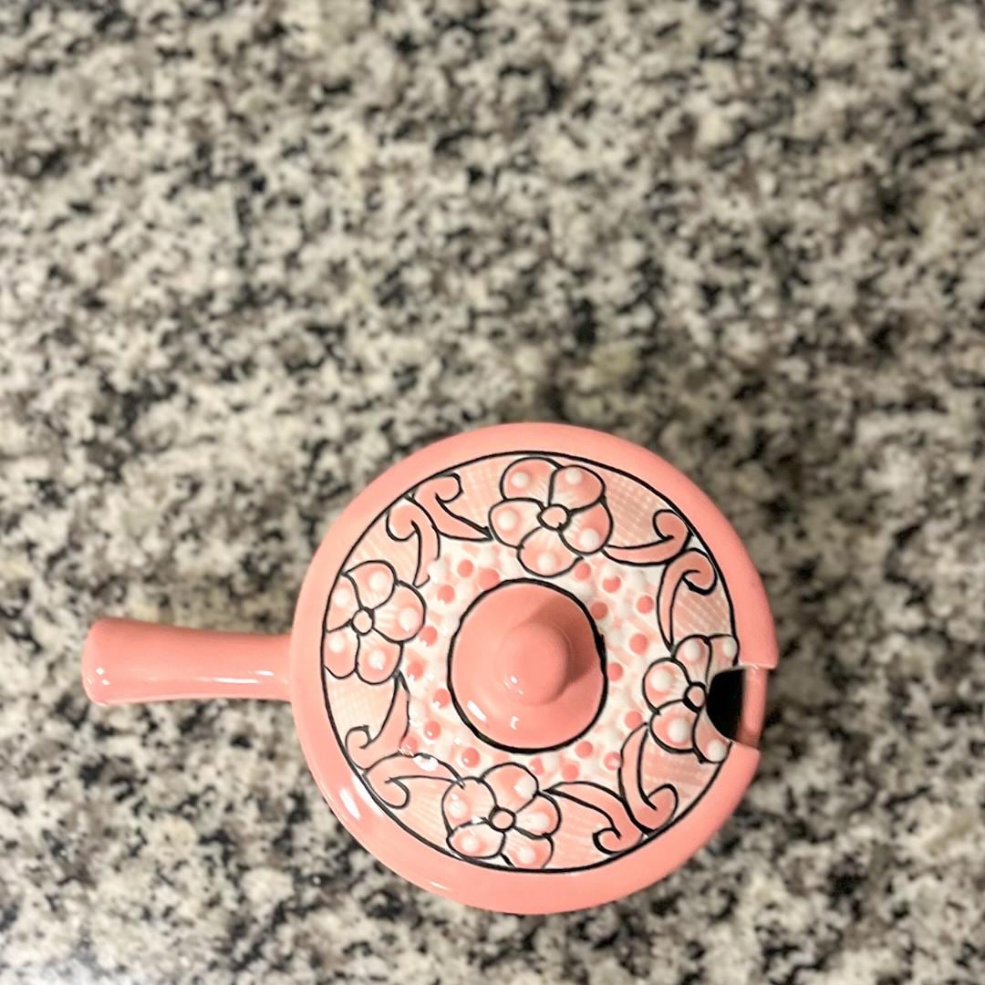 Mexican Pottery Bowl with Spoon, Pink Talavera Home Decor, Salsero with Lid, Kitchen Home Decor, Mexican Gift Ideas, Salsa Bowl with Handle