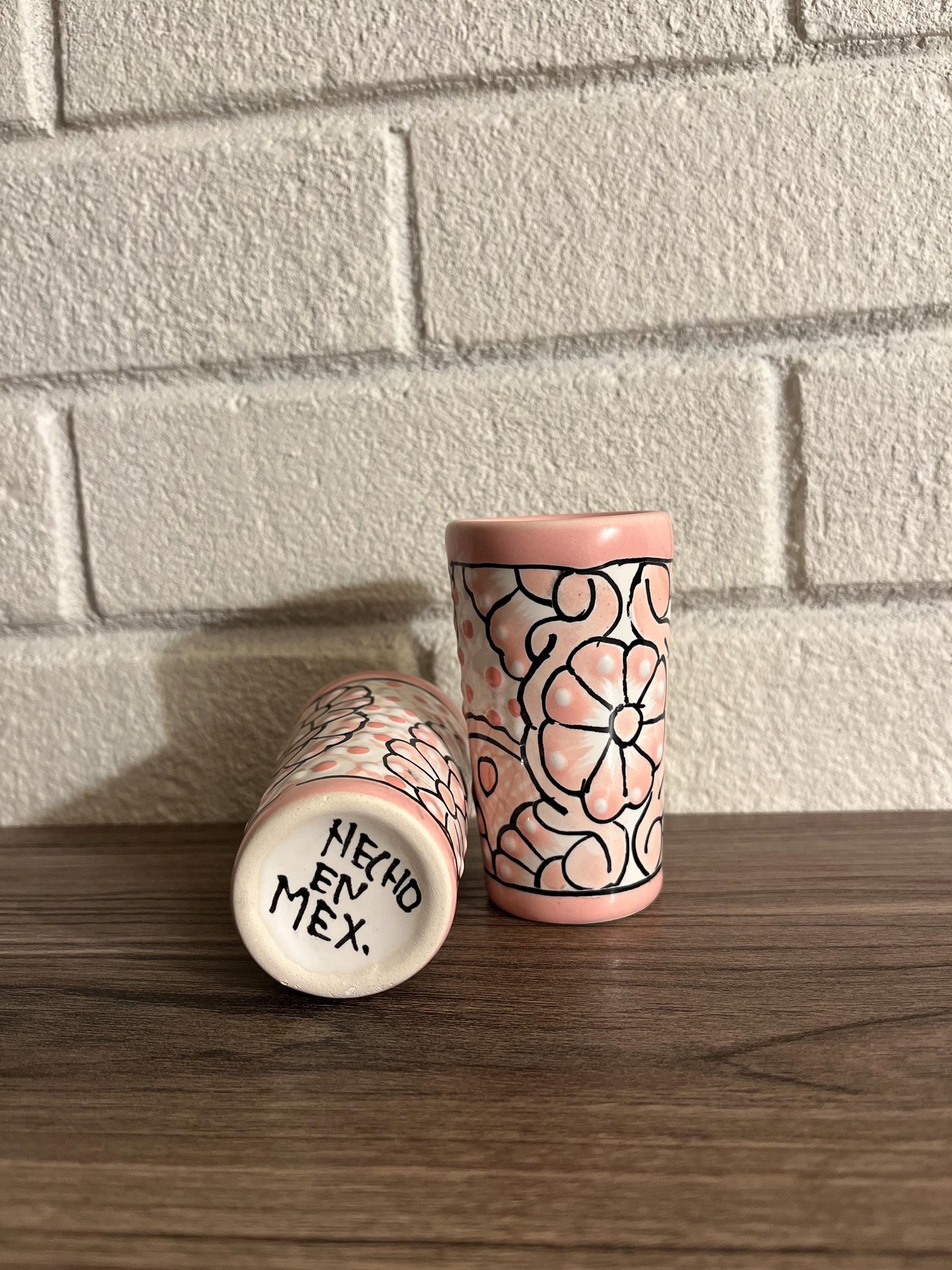 Hand-Painted Pink Talavera Tequila Shot Glasses, Soft Pink, Mexican Art, Perfect for Tequila & Mezcal, Pink Mexican Pottery, Party Favor
