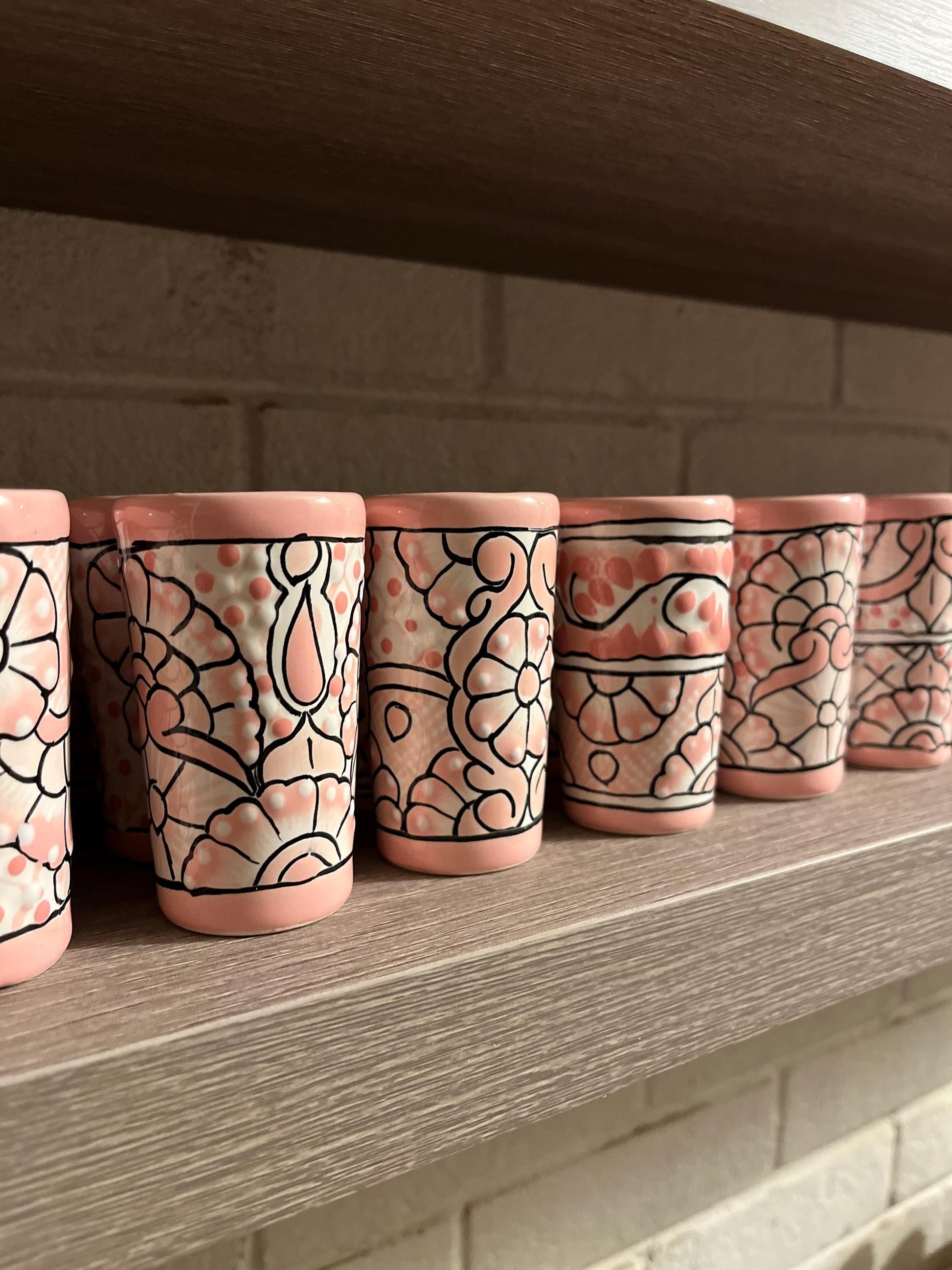 Hand-Painted Pink Talavera Tequila Shot Glasses, Soft Pink, Mexican Art, Perfect for Tequila & Mezcal, Pink Mexican Pottery, Party Favor