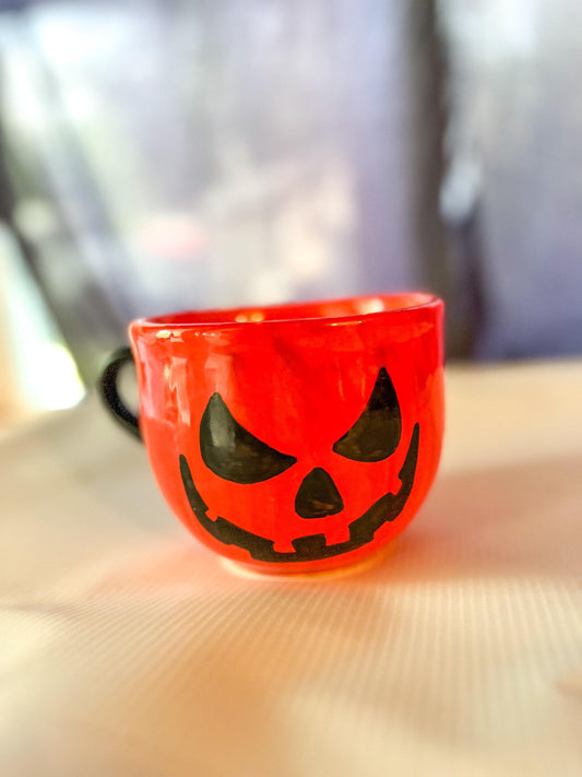 Large Halloween Ceramic Mug Made in Mexico Hand-Painted Microwave Safe Spooky Coffee Cup Pumpkin Mug Fall Gift Idea Mexican Pottery