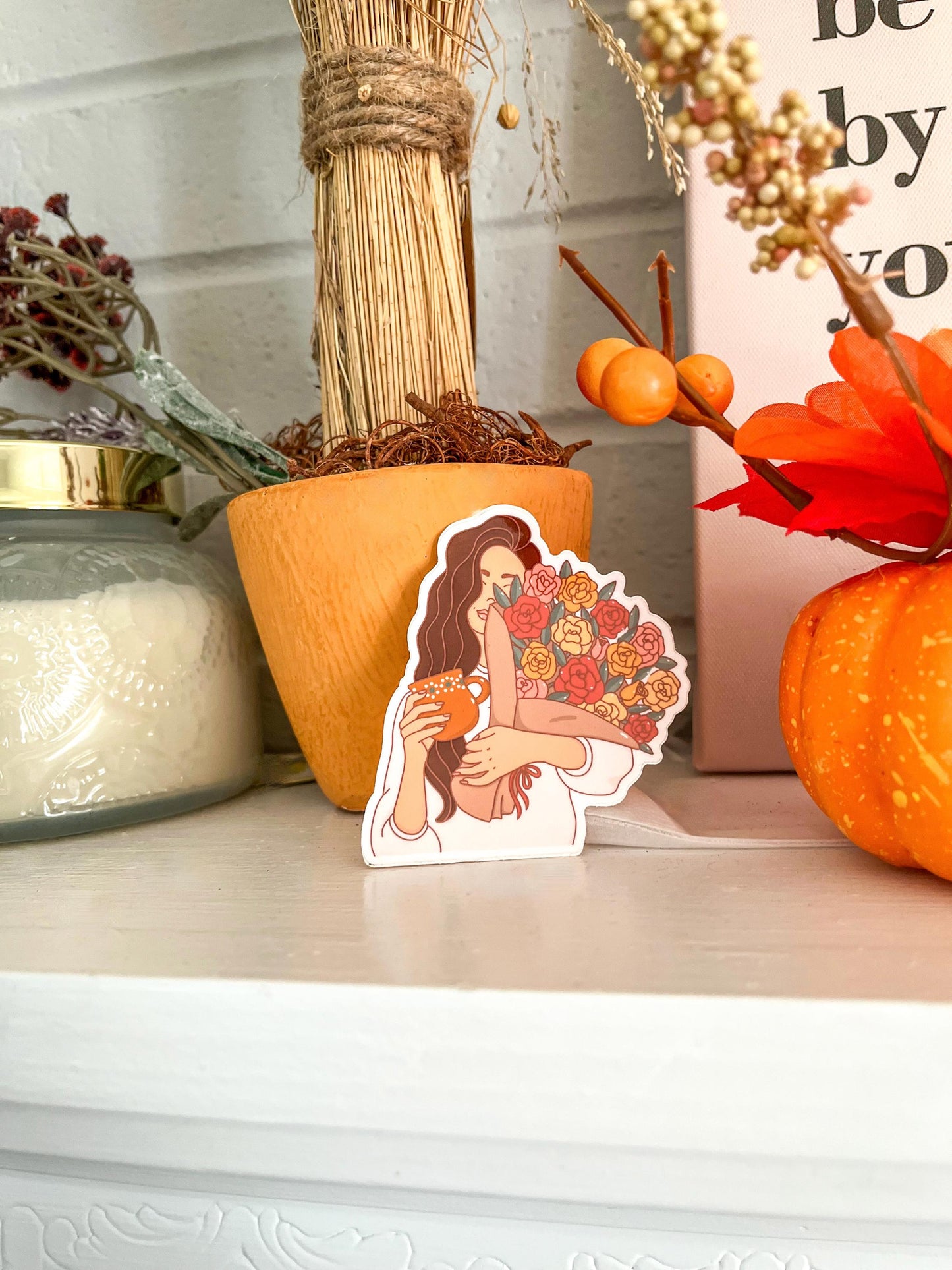 Mexican-Inspired Cozy Girl Sticker Barro Mug Red Roses Vinyl Waterproof Decal Ideal for Gifts Journals Water Bottles