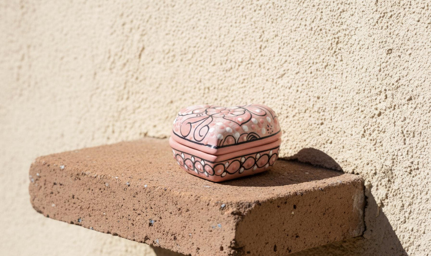 Hand-Painted Talavera Heart Jewelry Box, Mexican Pottery
