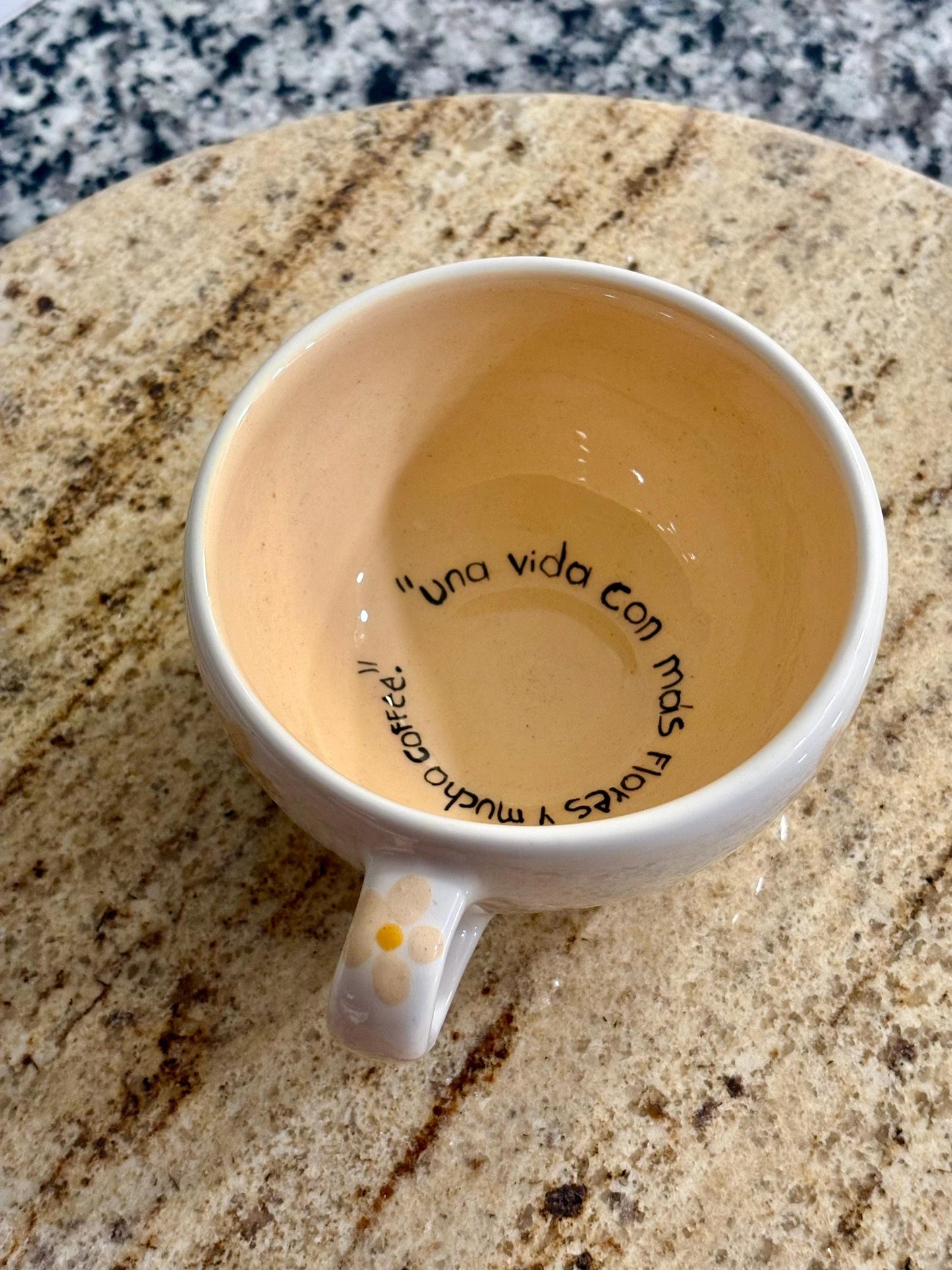 Hand-Painted Floral Ceramic Mug with Spanish Phrase – Mexican Pottery Coffee Cup