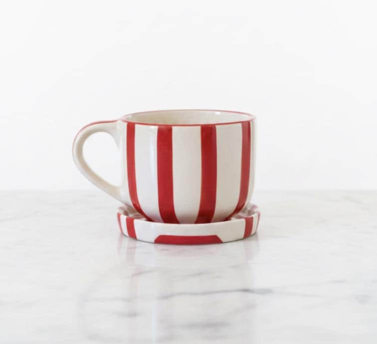 Red Striped Mug & Plate 16 oz Made in Mexico
