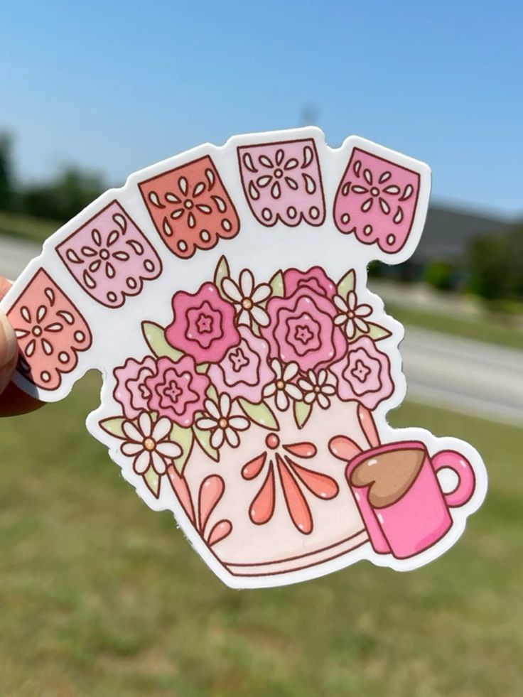 Pink Flower Vase Sticker | Waterproof, Durable Vinyl