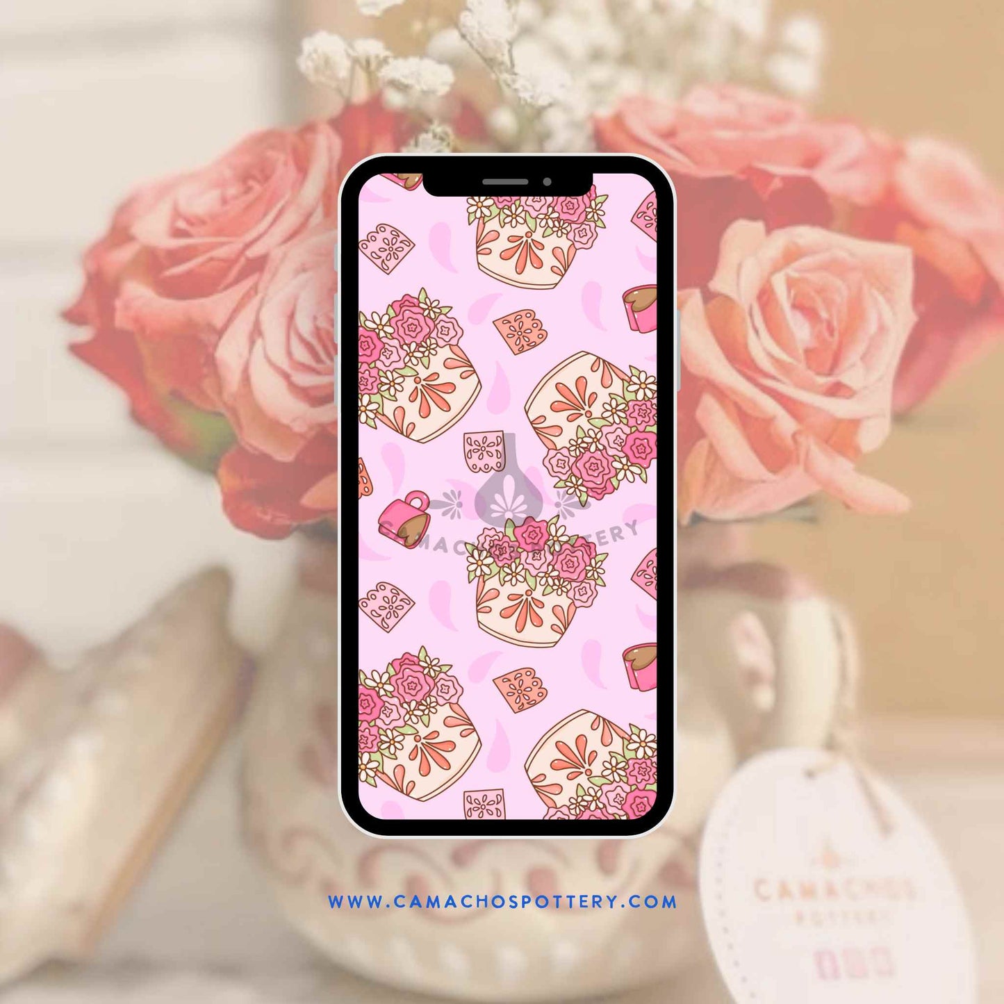 [DIGITAL] Flower Vase Wallpaper: Brighten Your Screen with Vibrant Pink Mexican Charm