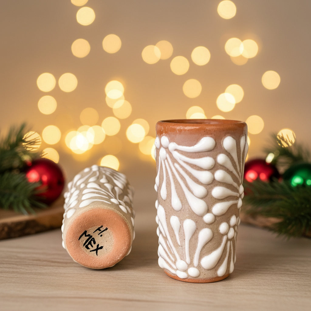 Two ceramic vases with white abstract patterns 