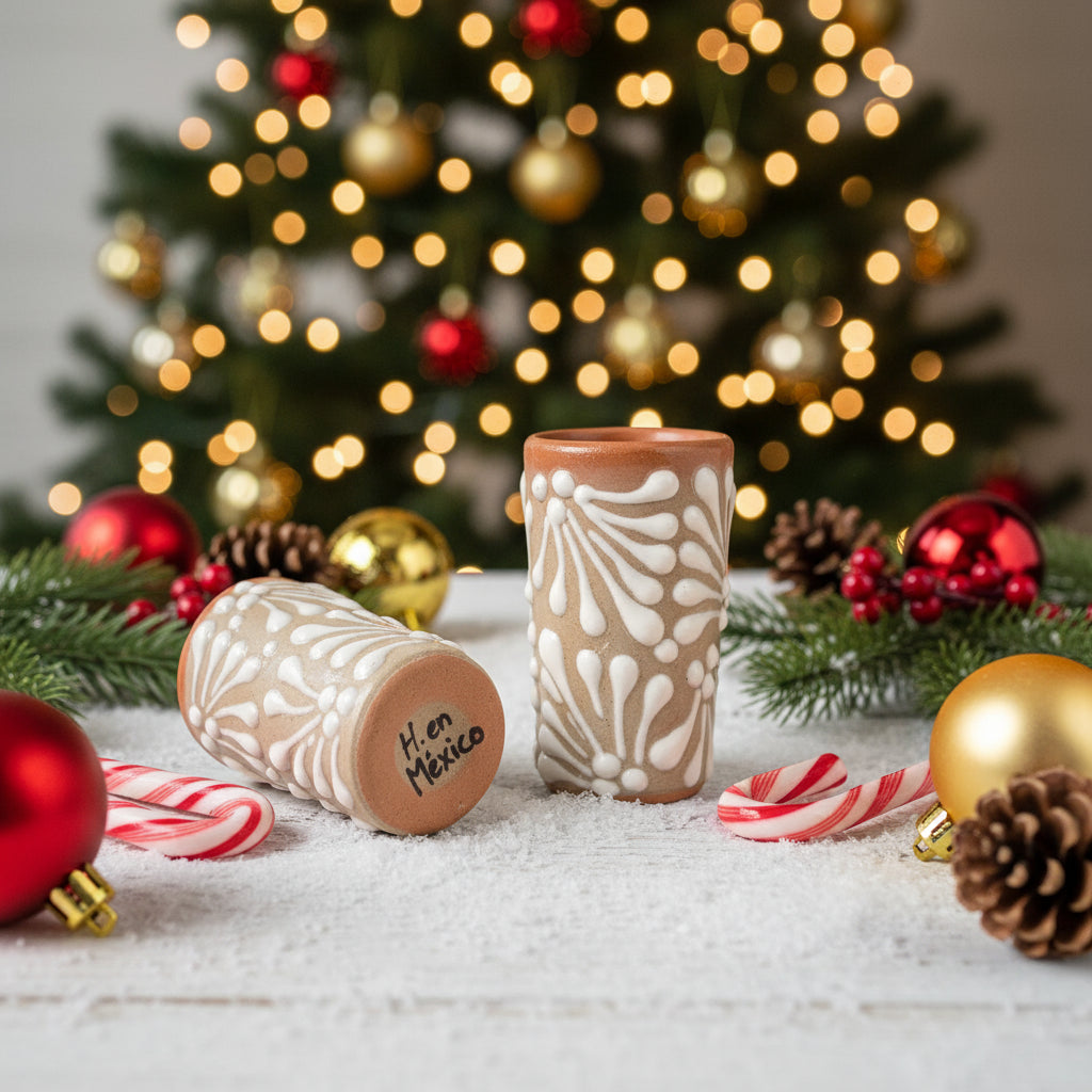 Two ceramic vases with white abstract patterns 