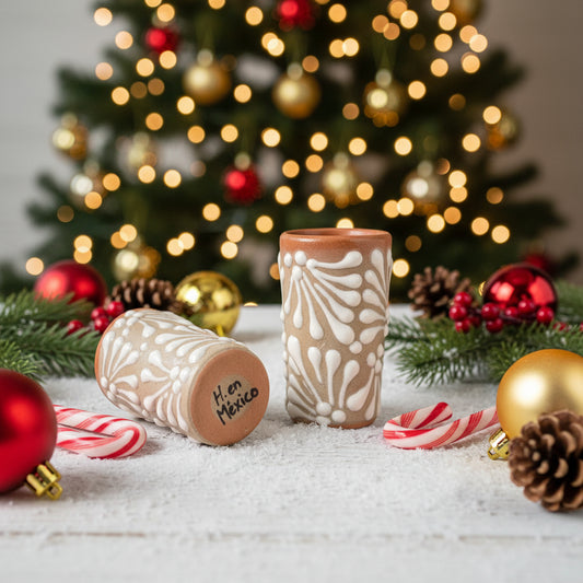 Two ceramic vases with white abstract patterns 