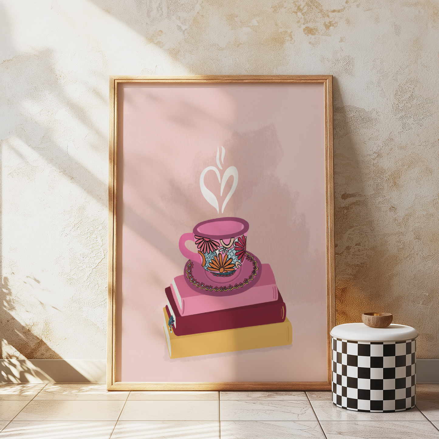 Pink Coffee & Books Art Print