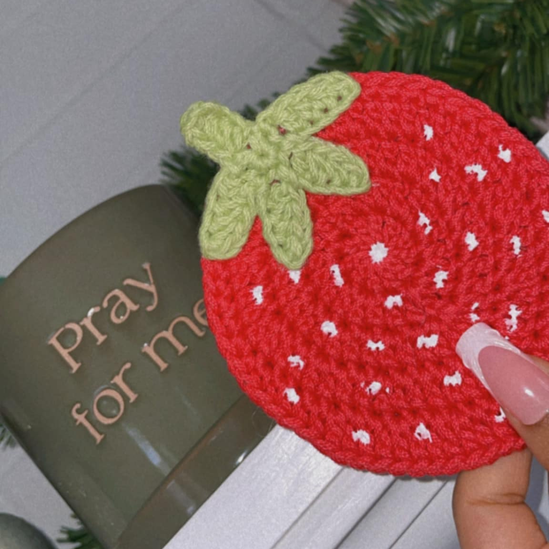 Strawberry Crochet Coaster 🍓