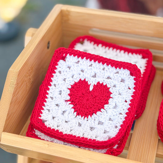 heart crochet coasters square coaster heart home decor coffee lover gift