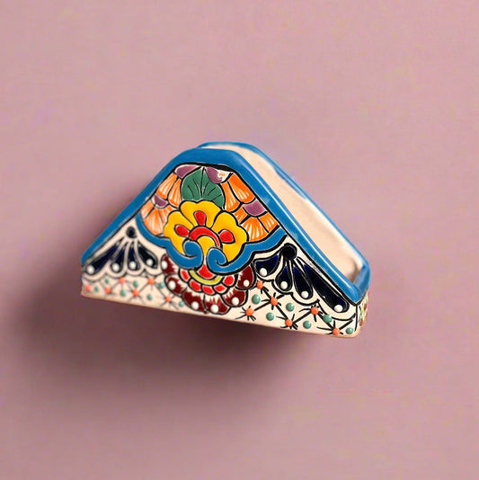 Decorative ceramic napkin holder with talavera handmade pink wall