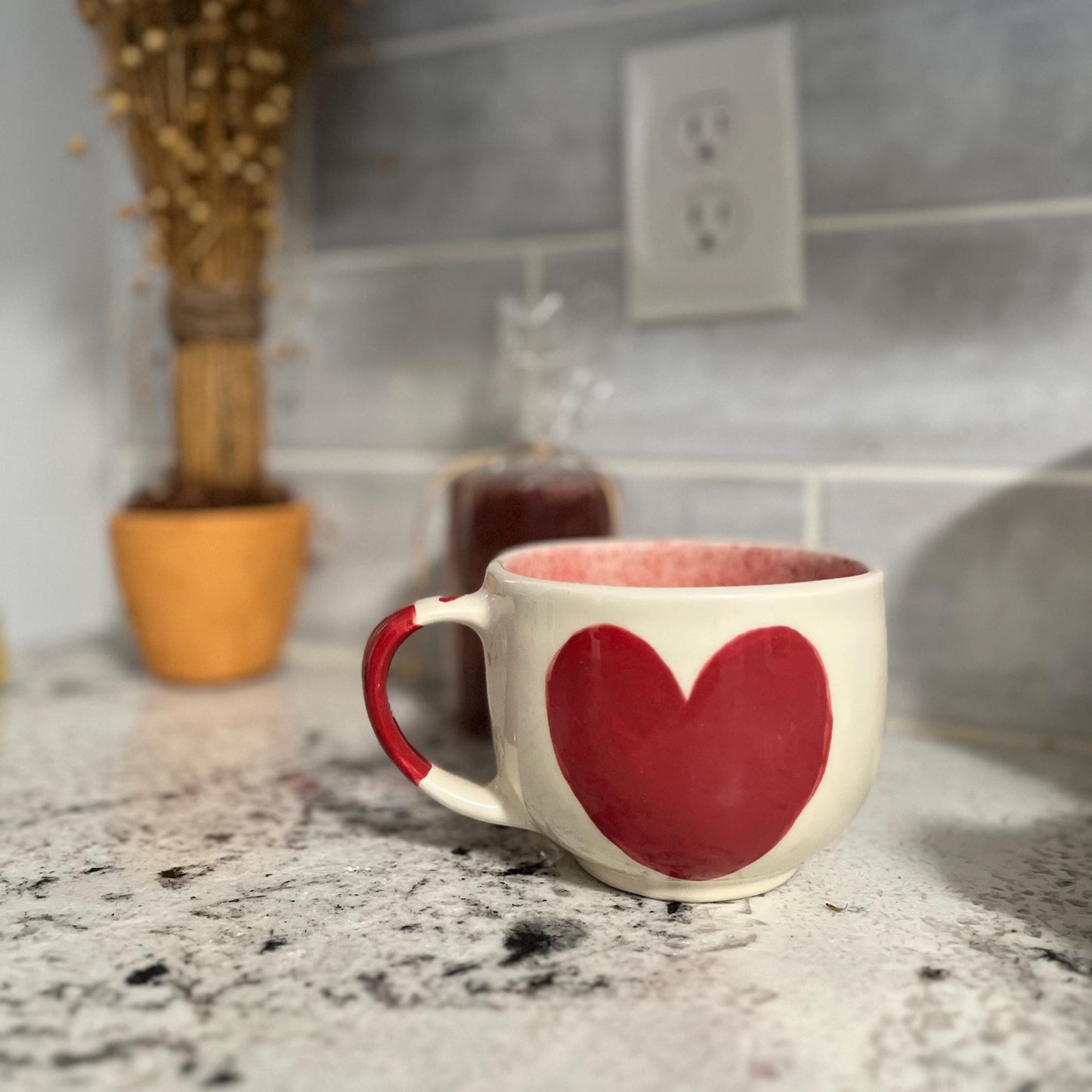 Handmade Ceramic Mug, Heart Design Coffee Cup, Ceramic Mug with Hearts, Ceramic Tea Cup, Cute Aesthetic Ceramic Mug, Coffee Lover, 16 oz