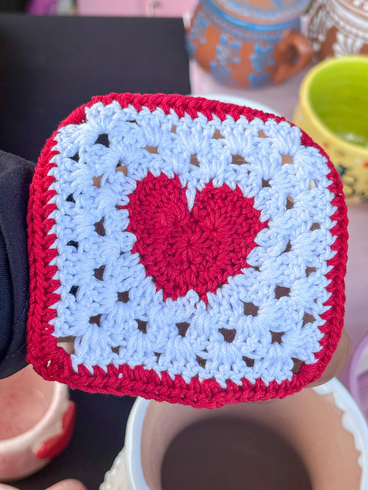 heart crochet coasters square coaster heart home decor coffee lover gift