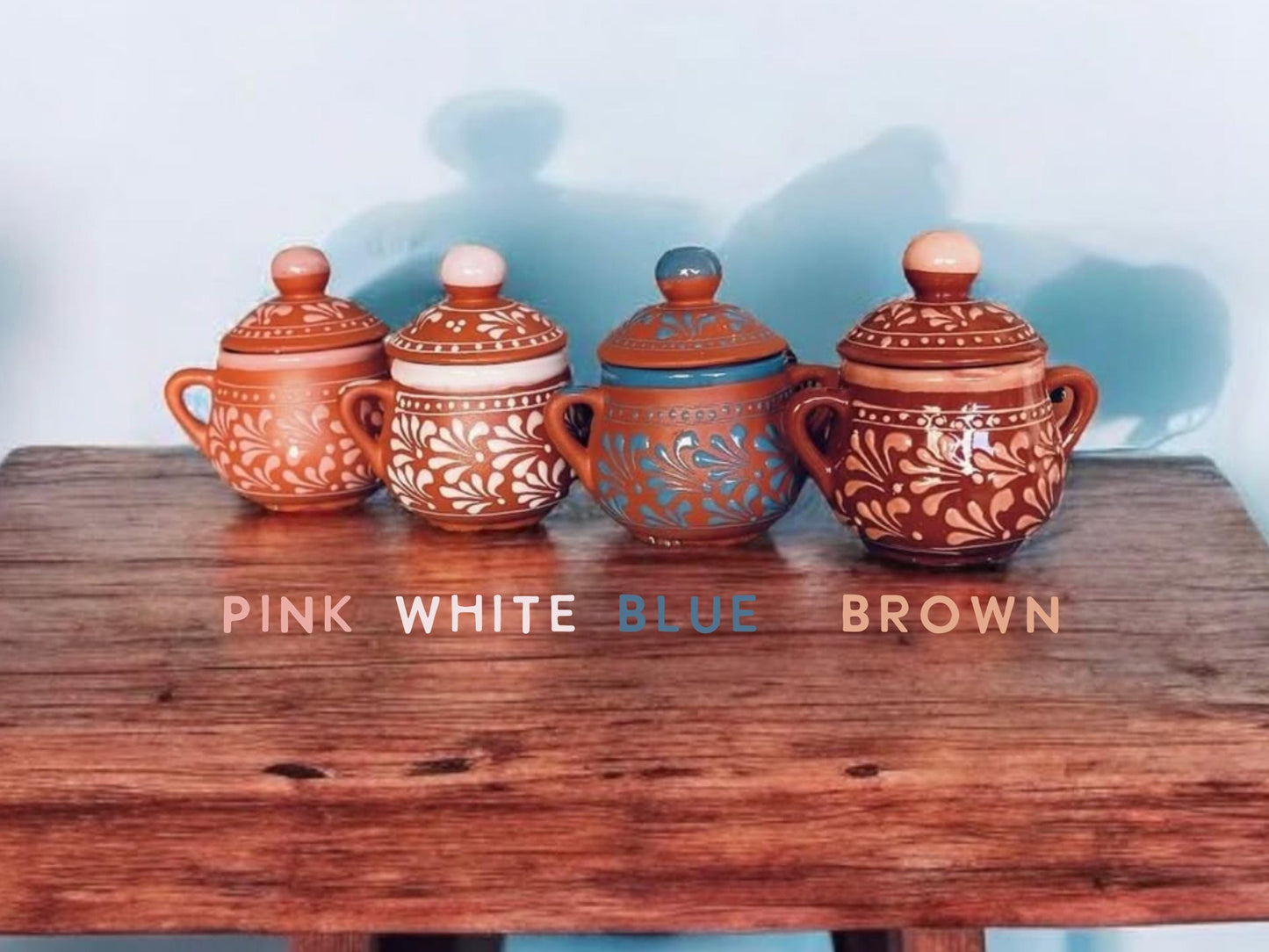 Clay Sugar Bowl with Lid Mexican Pottery Barro Mexicano Small Clay Container for Sugar Handmade Kitchenware Hand Painted Pottery Home Decor