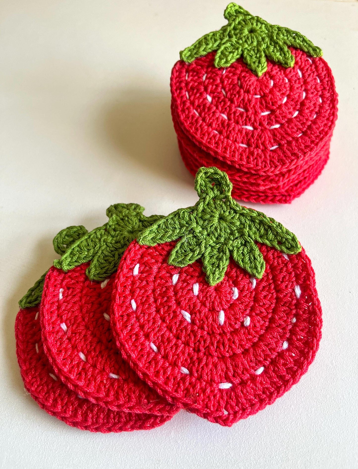 Strawberry Crochet Coaster, Mug Coaster, Drink Coaster, 100% Cotton,Strawberry Aesthetic, Handmade Gift Idea, Crochet Fruit Coaster, Gift