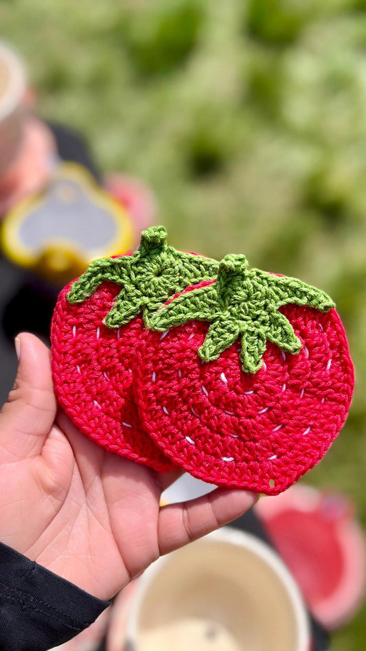 Strawberry Crochet Coaster, Mug Coaster, Drink Coaster, 100% Cotton,Strawberry Aesthetic, Handmade Gift Idea, Crochet Fruit Coaster, Gift