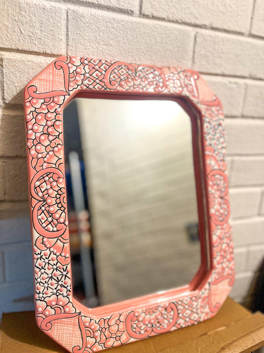 Pink Talavera Mirror Mexican Pottery Wall Decor Handmade in Mexico Ready to Hang Pink Home Decor Wall Hanging Pink Mirror Unique Gift