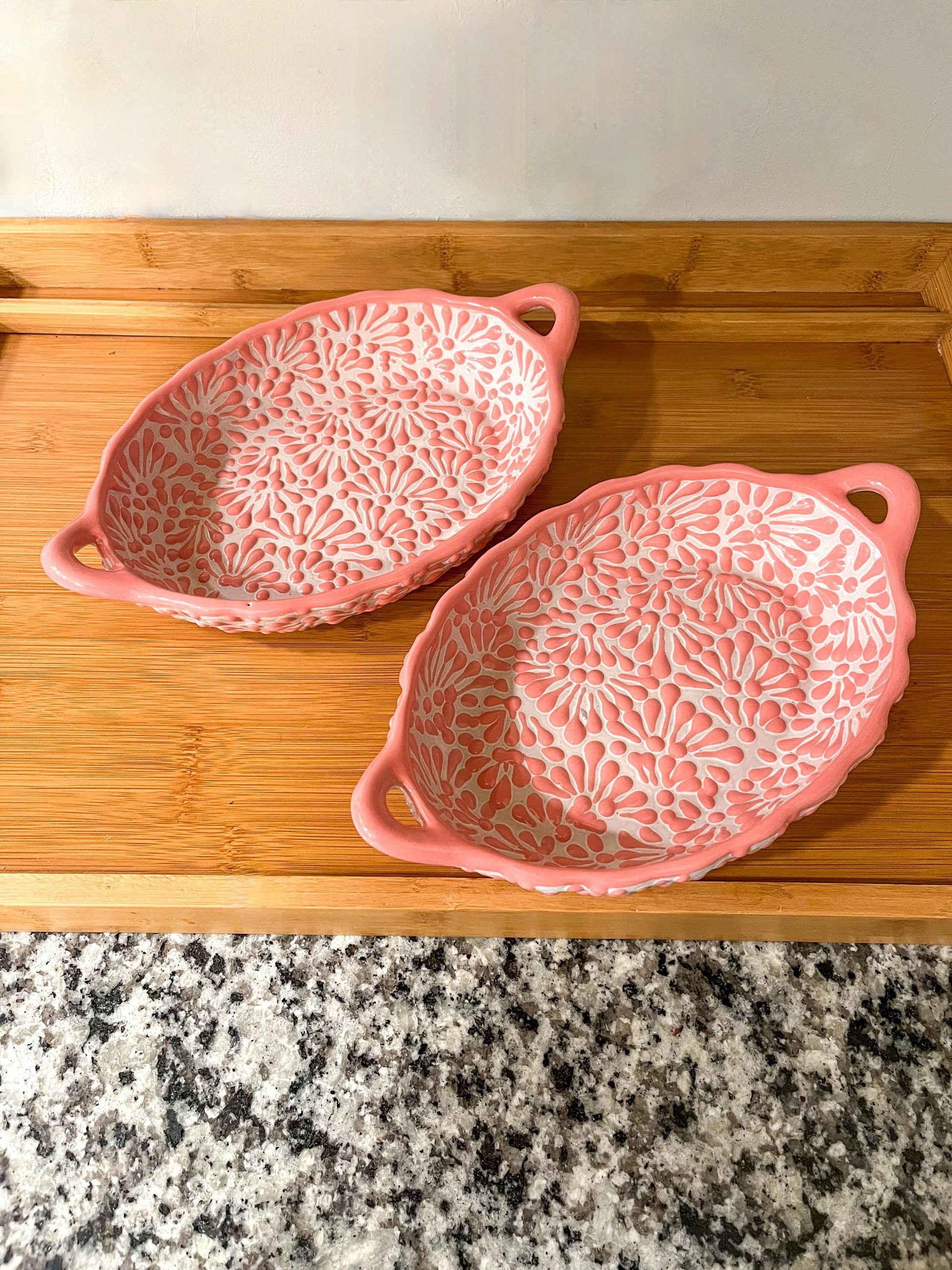 Hand Painted Talavera Tray Pink or Blue Mexican Pottery