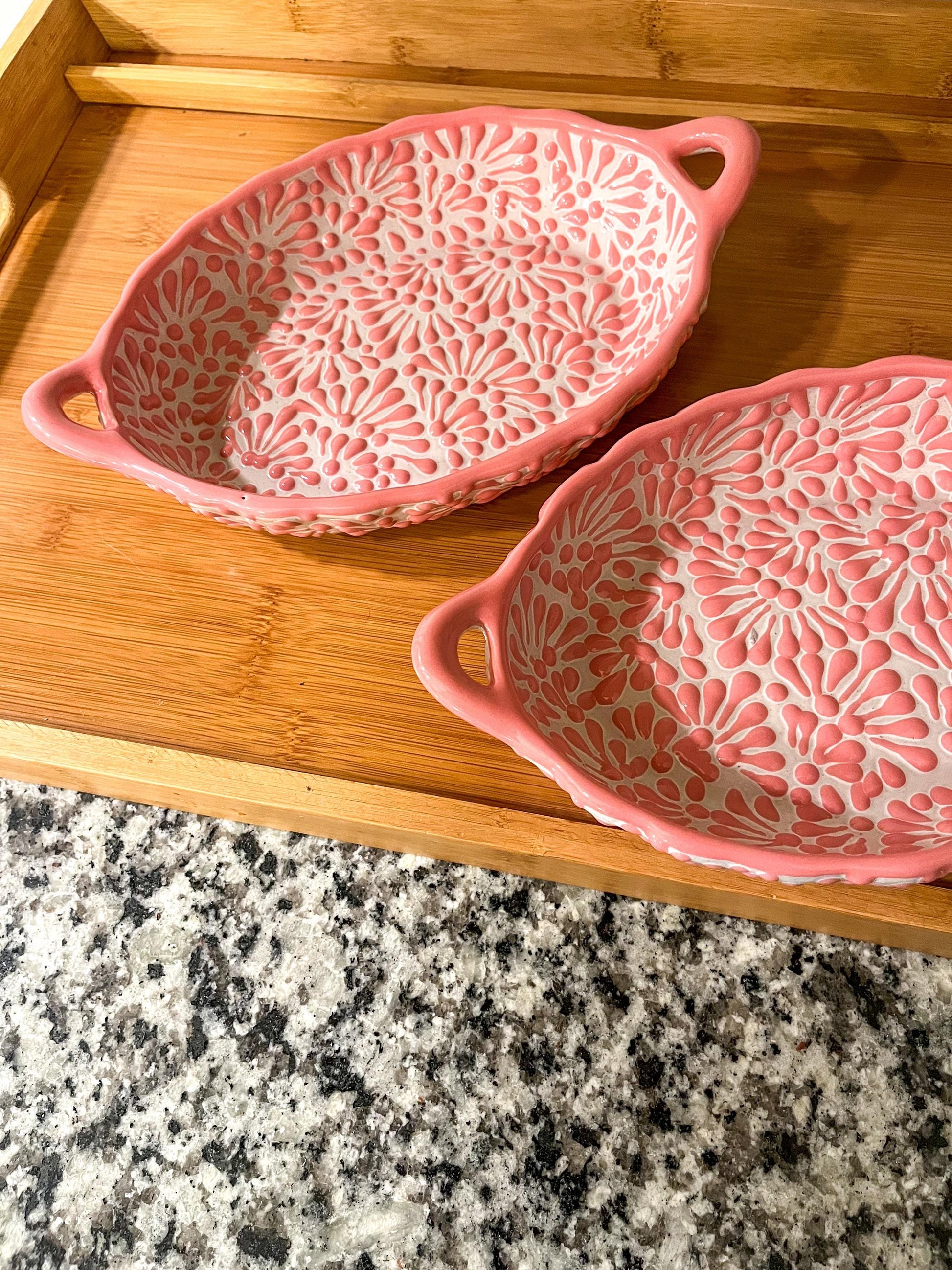 Hand Painted Talavera Tray Pink or Blue Mexican Pottery