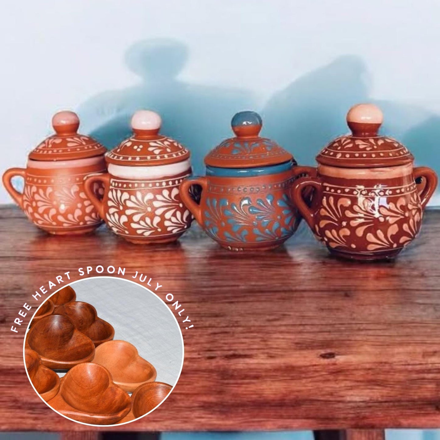 Clay Sugar Bowl with Lid Mexican Pottery Barro Mexicano Small Clay Container for Sugar Handmade Kitchenware Hand Painted Pottery Home Decor