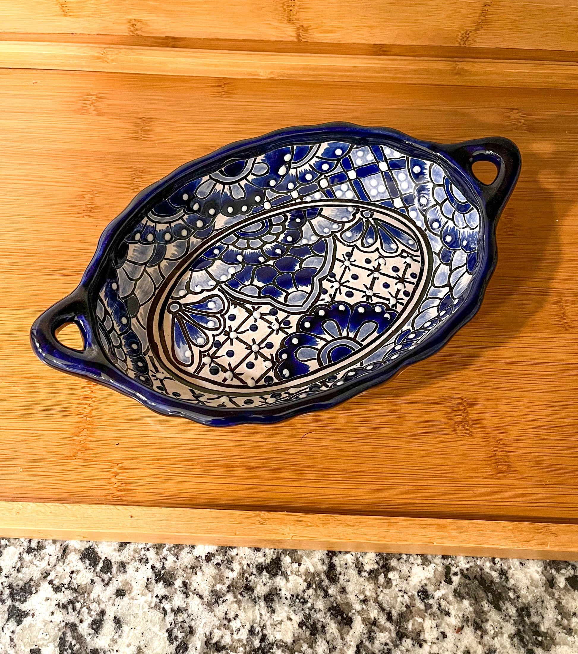 Hand Painted Talavera Tray Pink or Blue Mexican Pottery