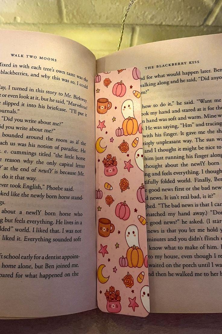 Halloween Bookmark Book Lover Gift Spooky Cute Bookmark Bookworm Reading Spooky Ghost Bookworm Gift Spooky Double Sided Glossy Pink Decor