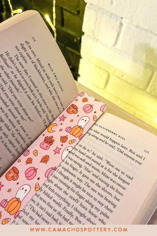 Halloween Bookmark Book Lover Gift Spooky Cute Bookmark Bookworm Reading Spooky Ghost Bookworm Gift Spooky Double Sided Glossy Pink Decor