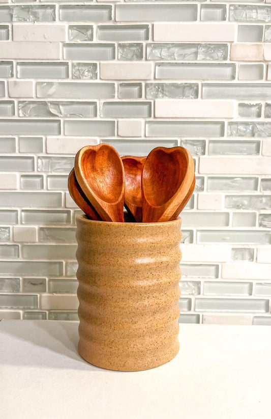 Handmade Brown Ceramic Mug Speckled Sandy Matte Finish Rustic Neutral Kitchenware Handleless Spiral Design Pre-Order Ships in September