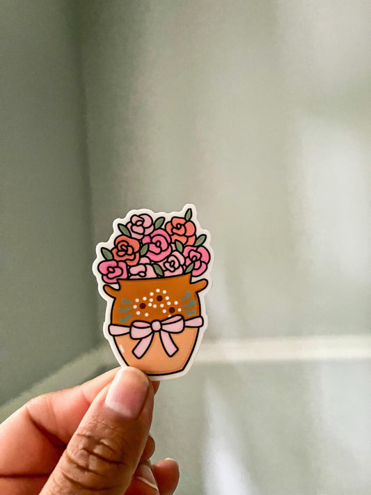 Cantaro Coquette Sticker Pink Roses Clay Jug Vinyl Sticker Cute Mexican Art Glossy Sticker Coquette Aesthetic Pink Roses