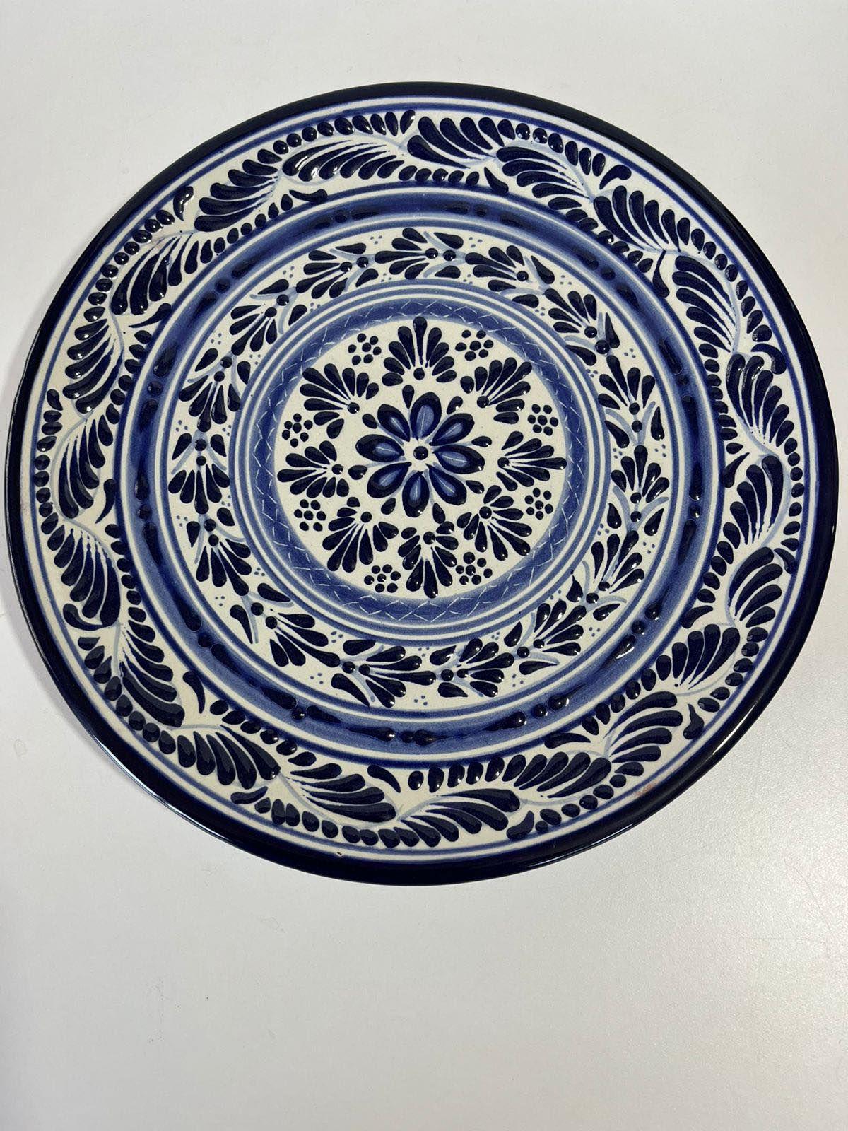 Hand Painted Mexican Ceramic Plate Ready to Ship Marked Back Artisan Barro Pottery One of a Kind Talavera Plates Mexican Pottery Cobalt