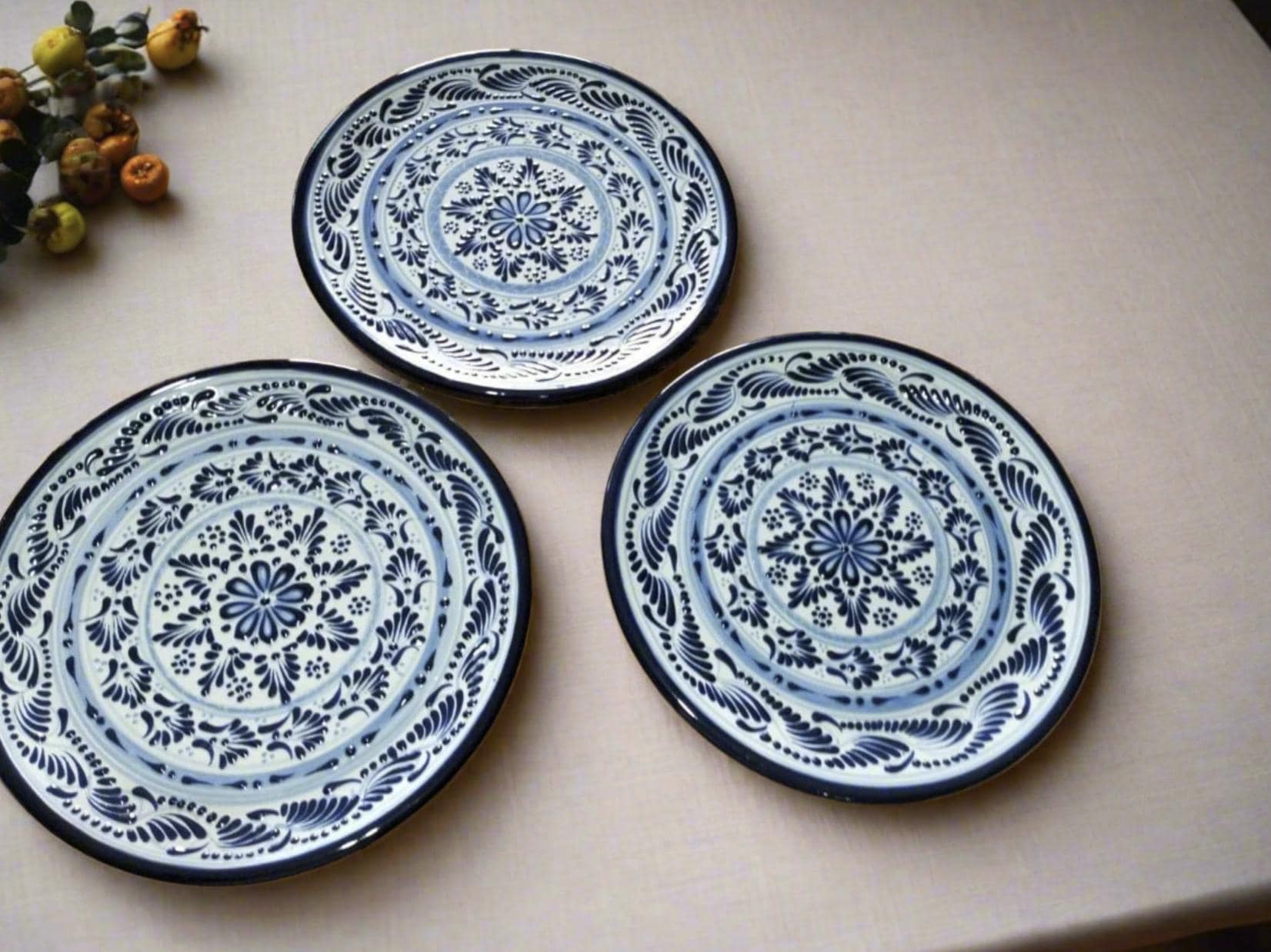Hand Painted Mexican Ceramic Plate Ready to Ship Marked Back Artisan Barro Pottery One of a Kind Talavera Plates Mexican Pottery Cobalt