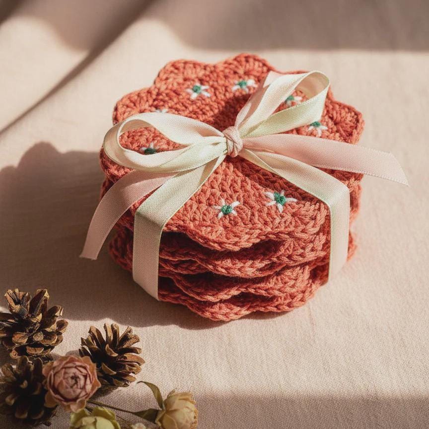 Mexican Barro Style Crochet Coaster Mexican Home Decor Mexican Barro Crochet Handmade Coasters Kitchen Decor Coasters Mexican Style