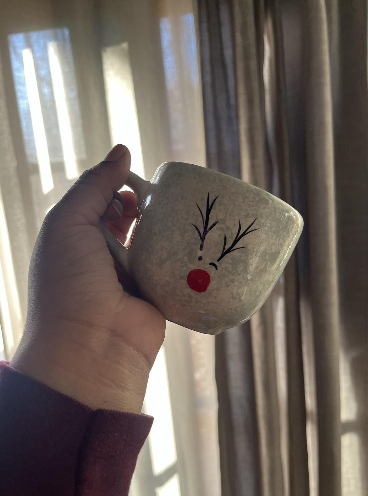 Handmade Rudolf Espresso Mug, Ceramic Christmas Coffee Mug