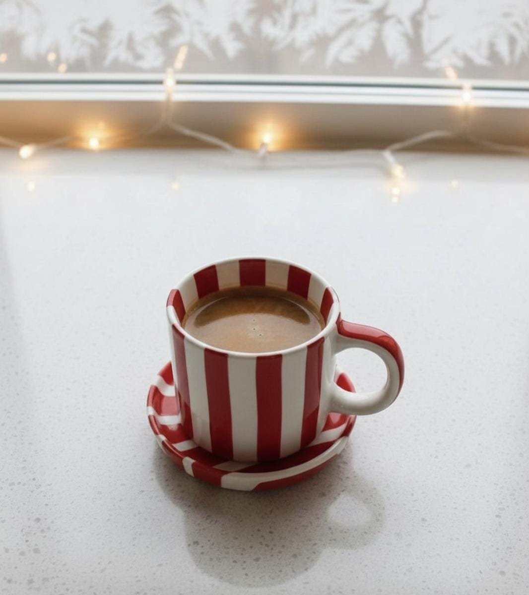 Red Stripe Ceramic Mug + Matching Saucer Made in Mexico