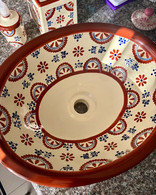 Ceramic Sink Modern Home Decor Vanity Vessel Washbasin Ceramic Wash Basin Mexican Pottery Matching Accessories 3 Piece Bathroom Set