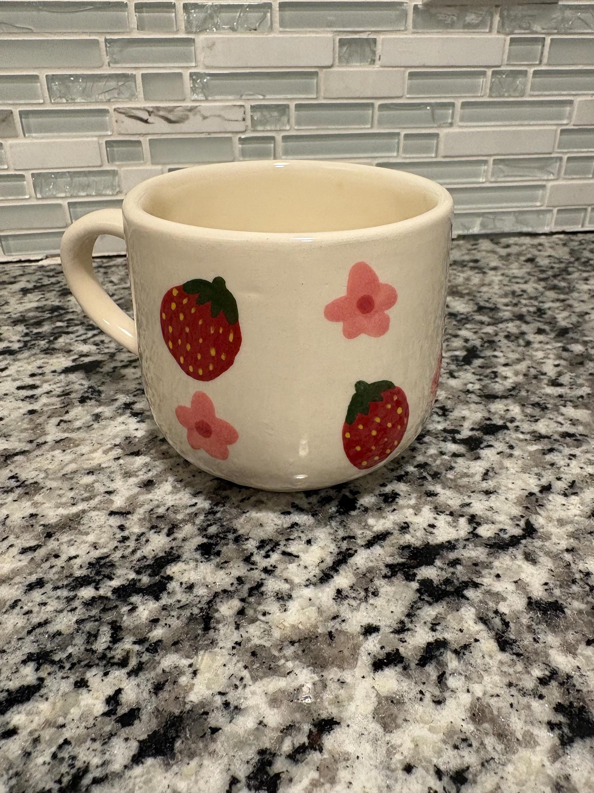 Hand-Painted Strawberry Ceramic Mug, Made in Mexico, 12 oz