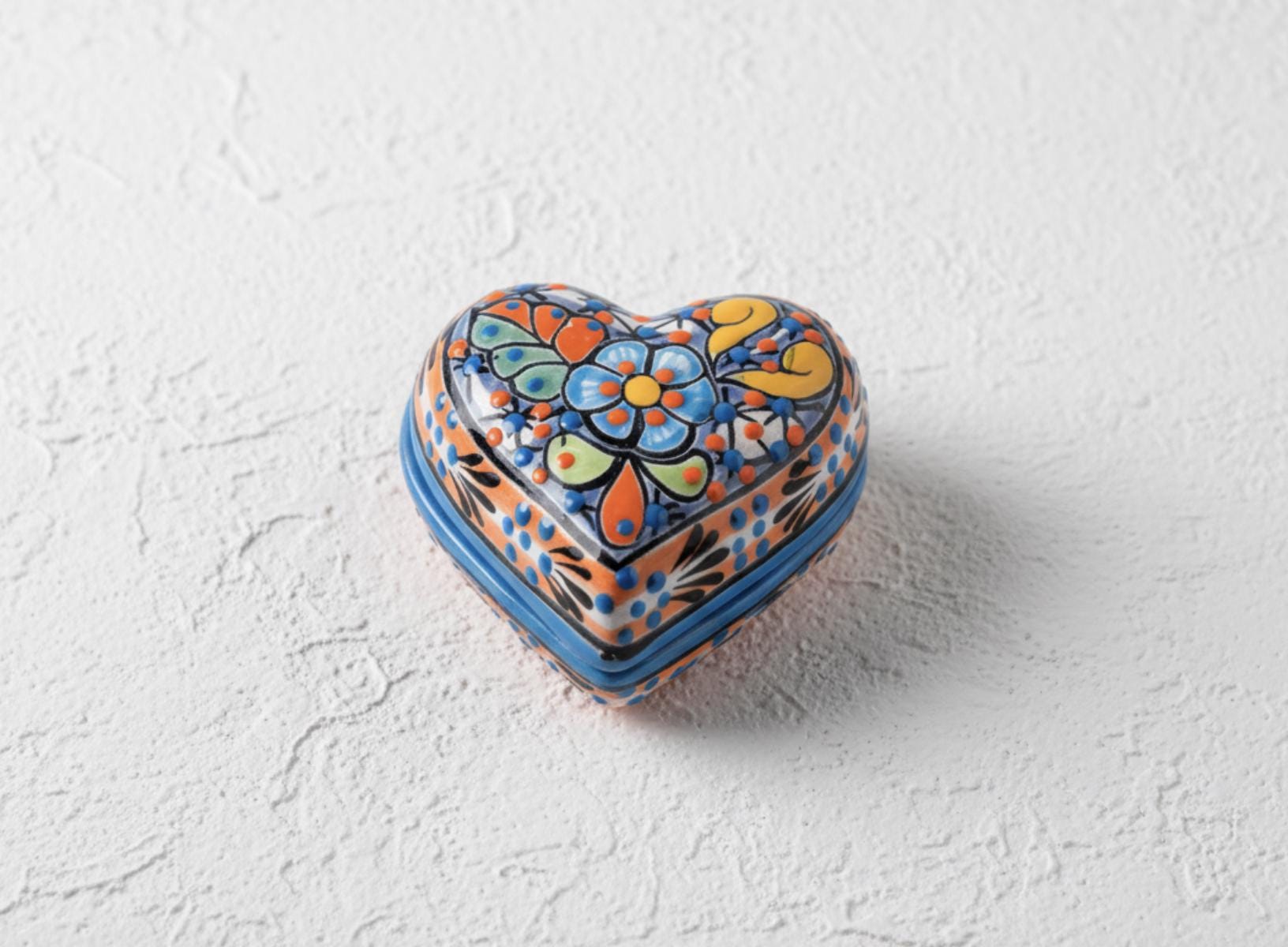 Hand-Painted Talavera Heart Jewelry Box, Mexican Pottery