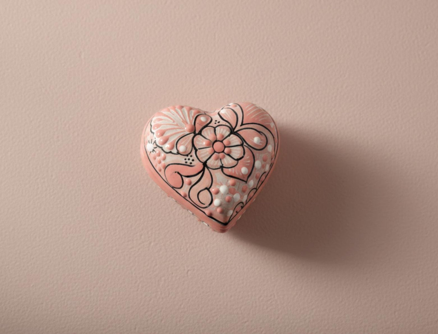 Hand-Painted Talavera Heart Jewelry Box, Mexican Pottery