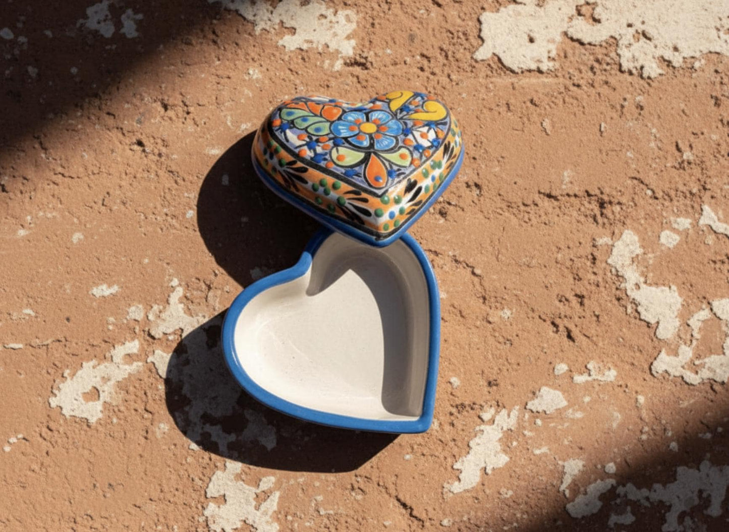 Hand-Painted Talavera Heart Jewelry Box, Mexican Pottery