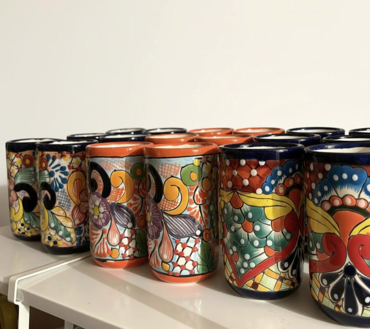 Ceramic Pitcher Set with 6 cups Handmade in Mexico Hand Painted Serving Set